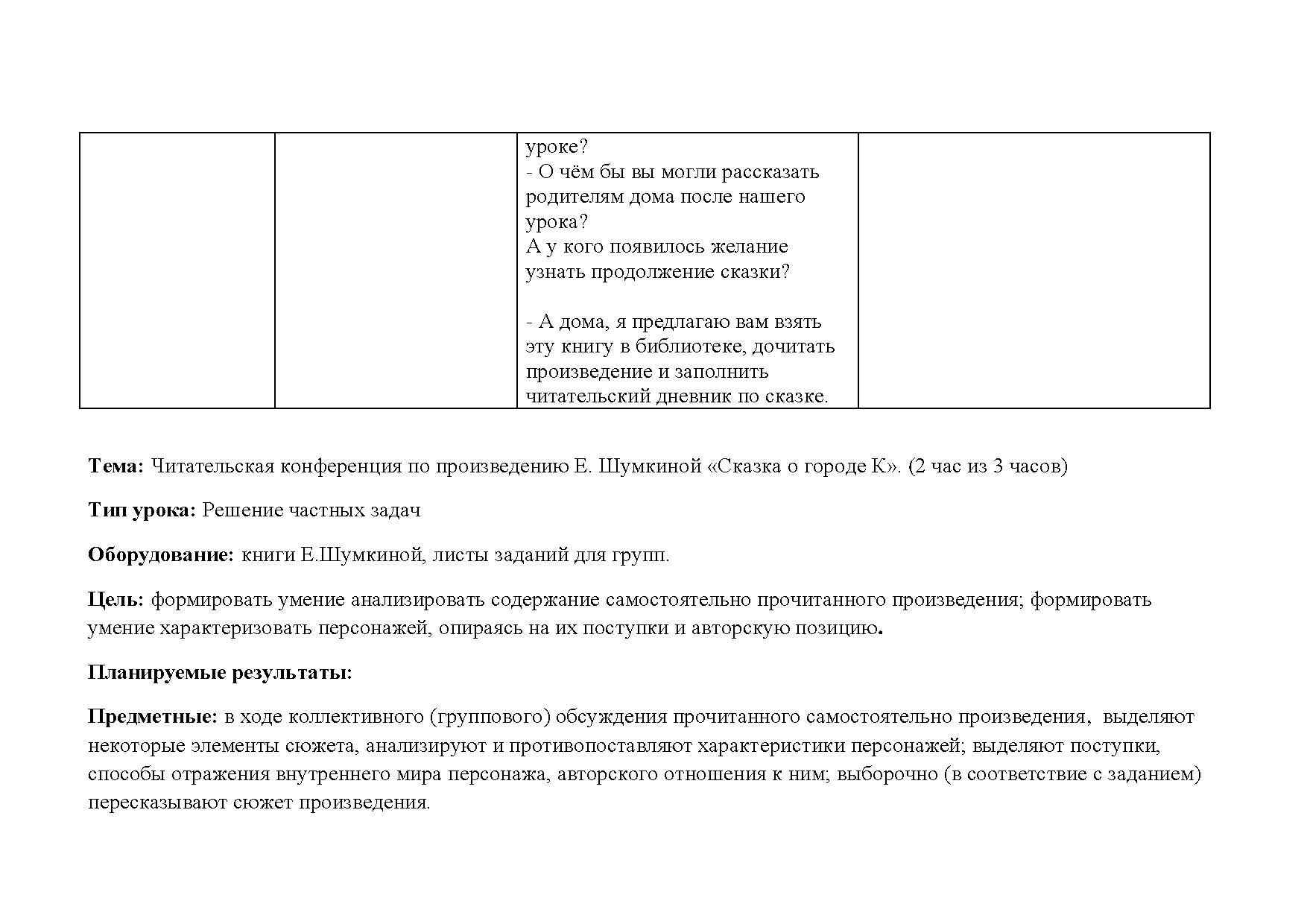 Технологическая карта по литературному чтению