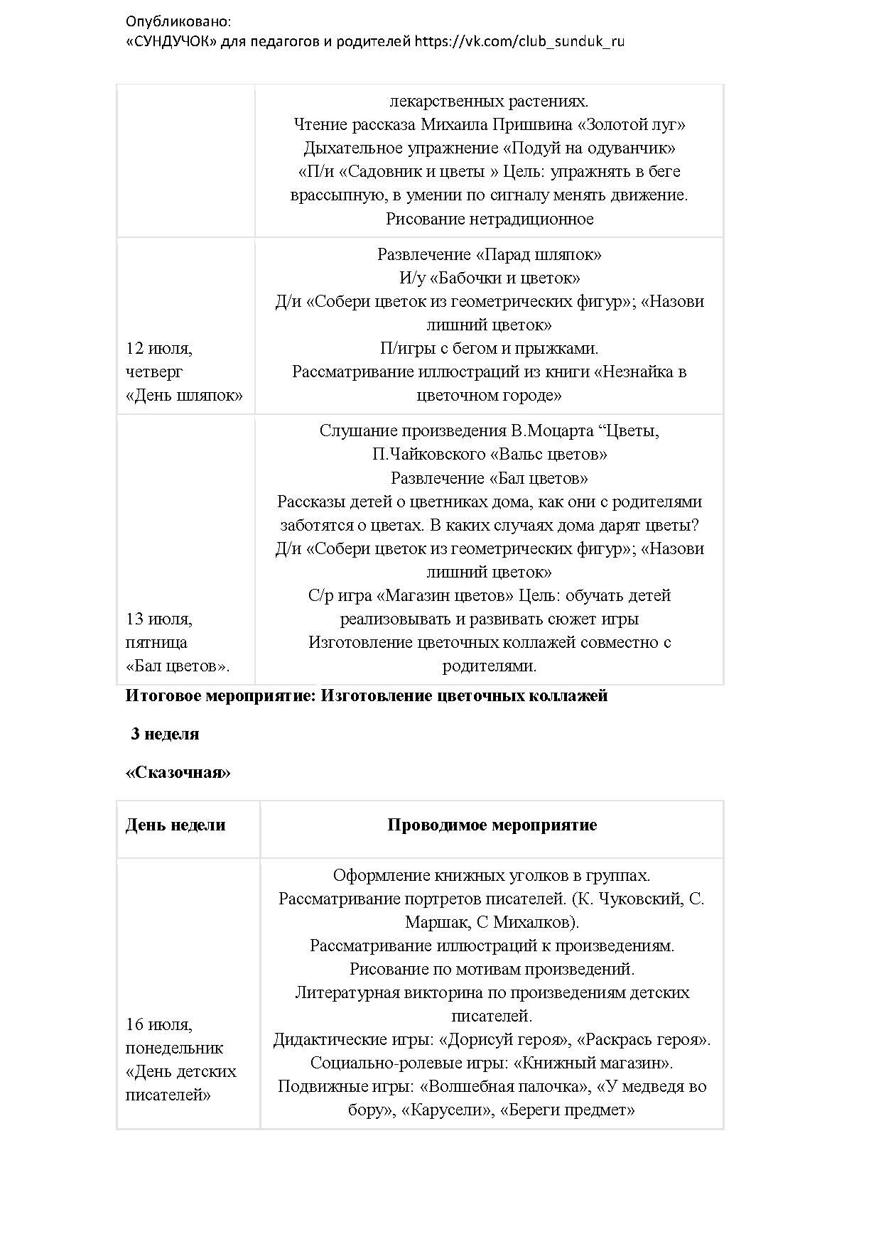 План на лето подготовительная группа по фгос на каждый день