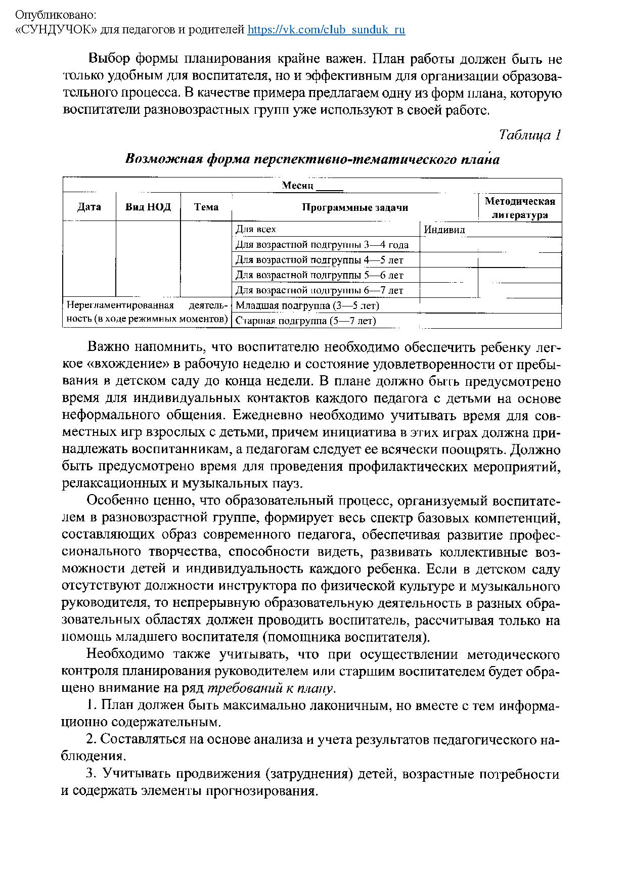 Тематическое планирование ОД в разновозрастной группе (консультация) |  Дефектология Проф