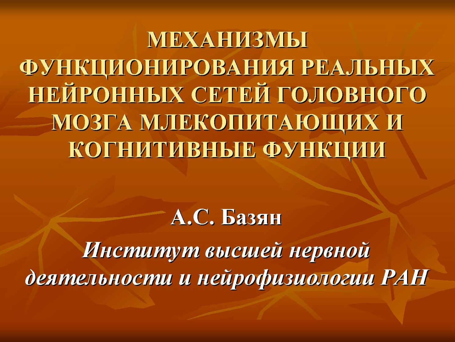 Механизмы функционирования реальных нейронных сетей головного мозга млекопитающих и когнитивные функции