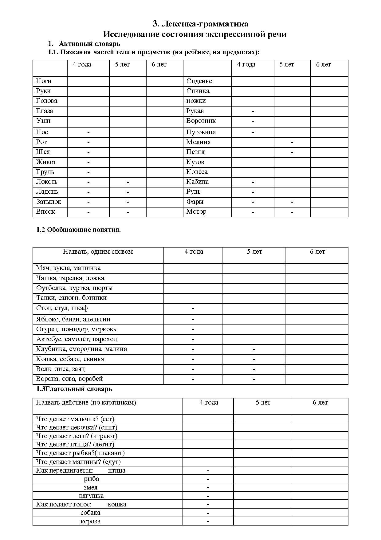 Карта дефектолога для обследования дошкольника