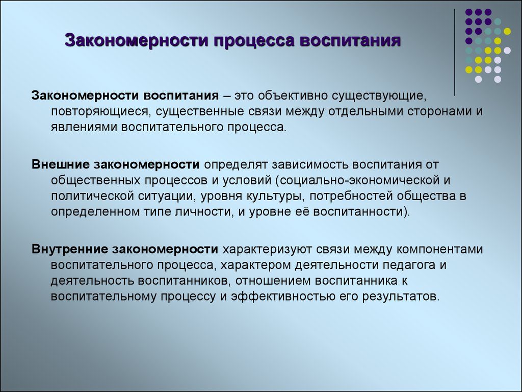 Закономерности воспитания - перечень