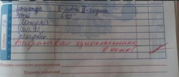 Отдельный жанр литературы - замечания учителей в школьных дневниках