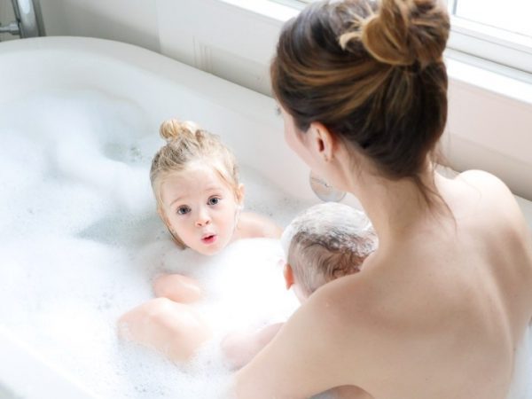 Mom and daughter in the bathroom
