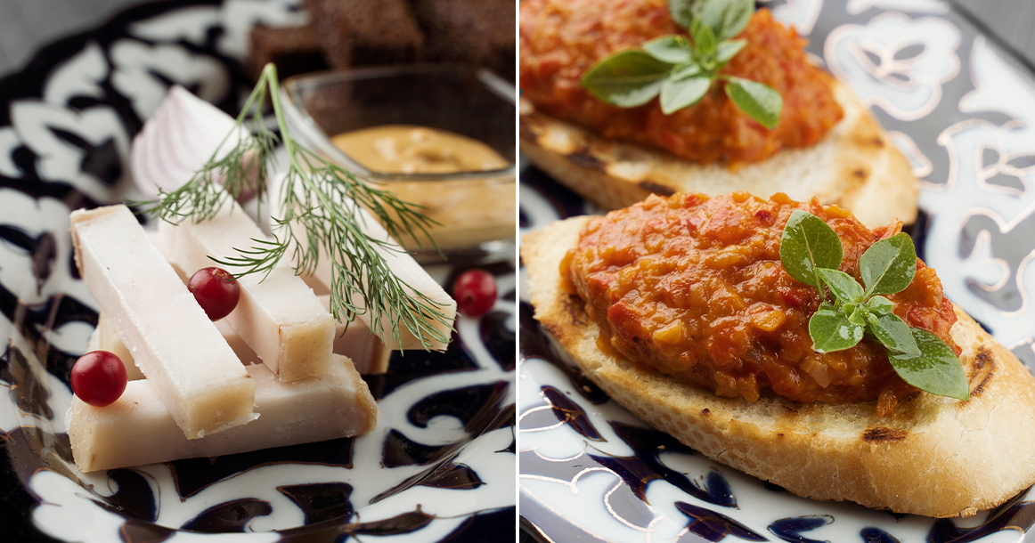 В рюмочной «Алеша и графин» есть и розовое сало для мясоедов, и перечная икра для вегетарианцев