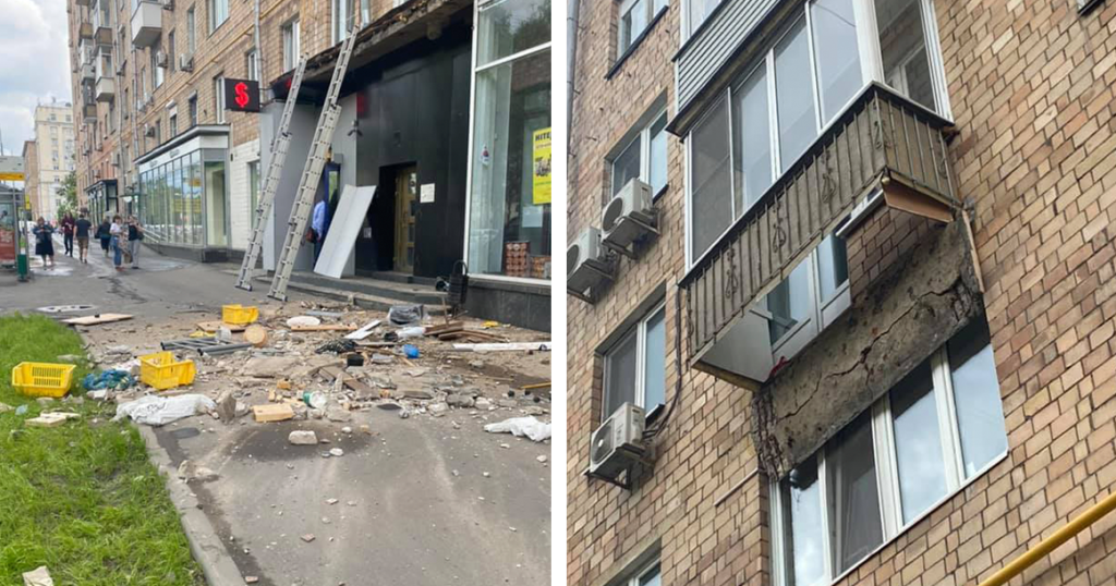На Ленинском проспекте на тротуар рухнул балкон дома