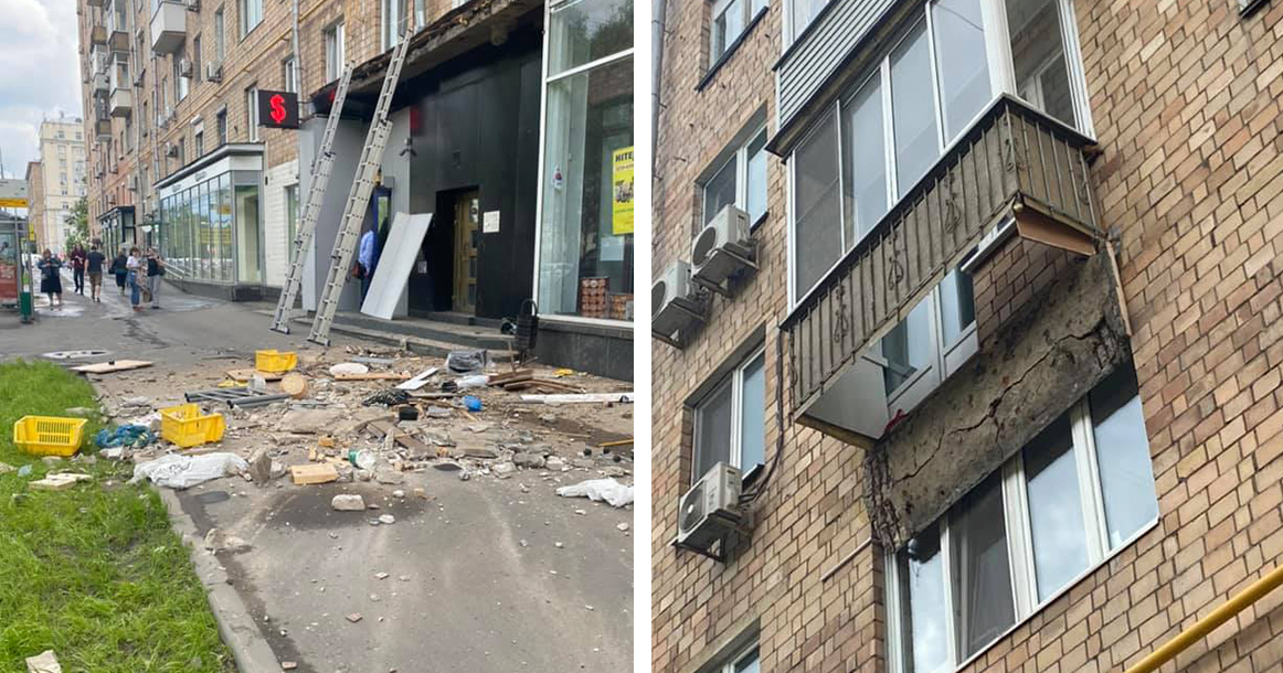 На Ленинском проспекте на тротуар рухнул балкон дома