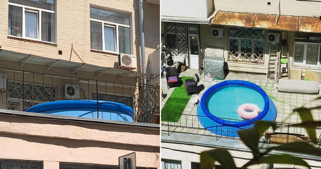 Тоска по морю: на крыше поликлиники на Покровском бульваре поставили надувной бассейн