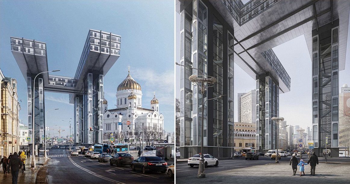 Иллюстратор показал, как  в Москве встали бы «горизонтальные небоскребы» Лисицкого из 1920-х