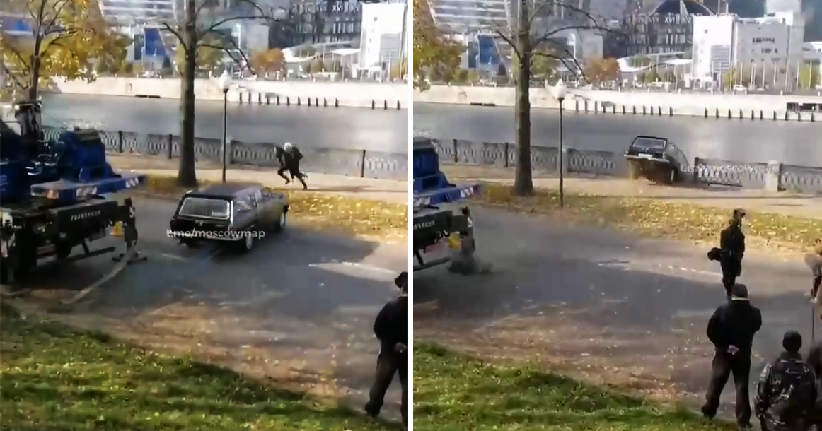 Киношники случайно утопили «Волгу» в Москве-реке