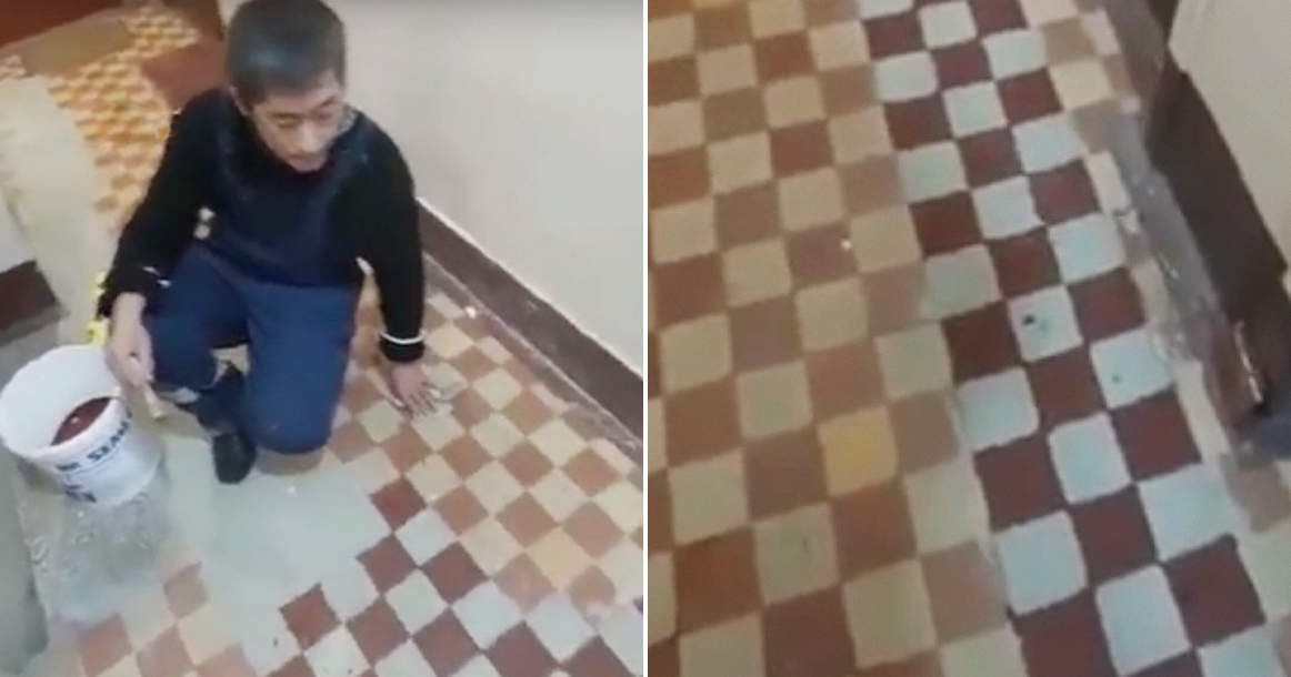 В доме в Гагаринском районе решили не укладывать плитку, а просто ее нарисовали