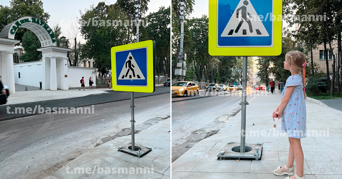Напротив сада имени Баумана установили дорожный мини-знак