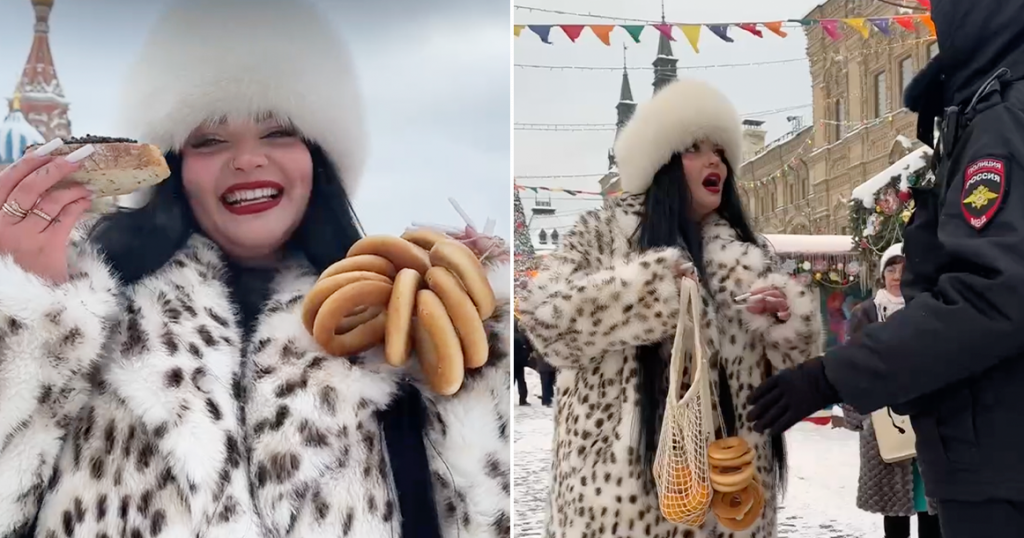 На Красной площади задержали блогершу за фотосессию с икрой и баранками