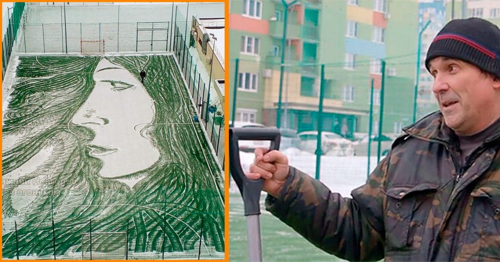 Зависть москвича: дворник из Нижнего Новгорода рисует на снегу