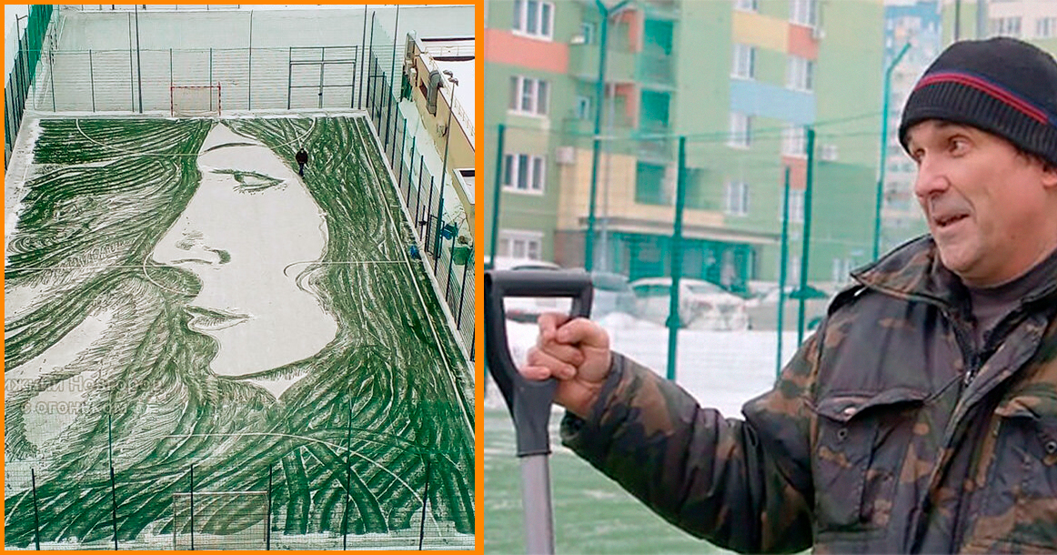 Зависть москвича: дворник из Нижнего Новгорода рисует на снегу