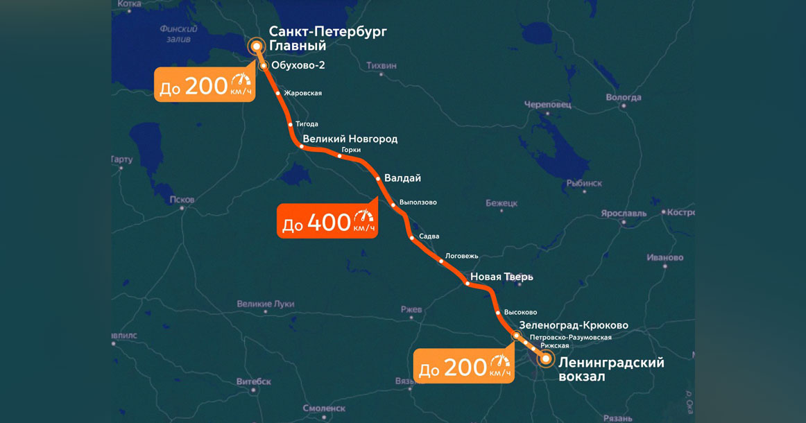 Опубликована первая официальная схема ВСМ в Питер со всеми остановками