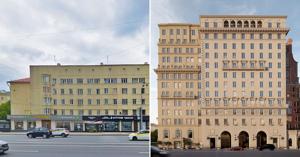 На Кутузовском на месте пятиэтажного дома построят высотку в стиле «неоампирский классицизм»