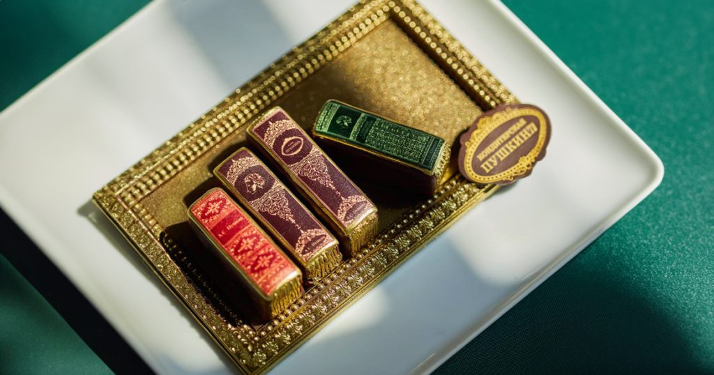 Шоколадная «Книжная полка» к юбилею «Кафе Пушкинъ» пригодится как подарок любителям чтения
