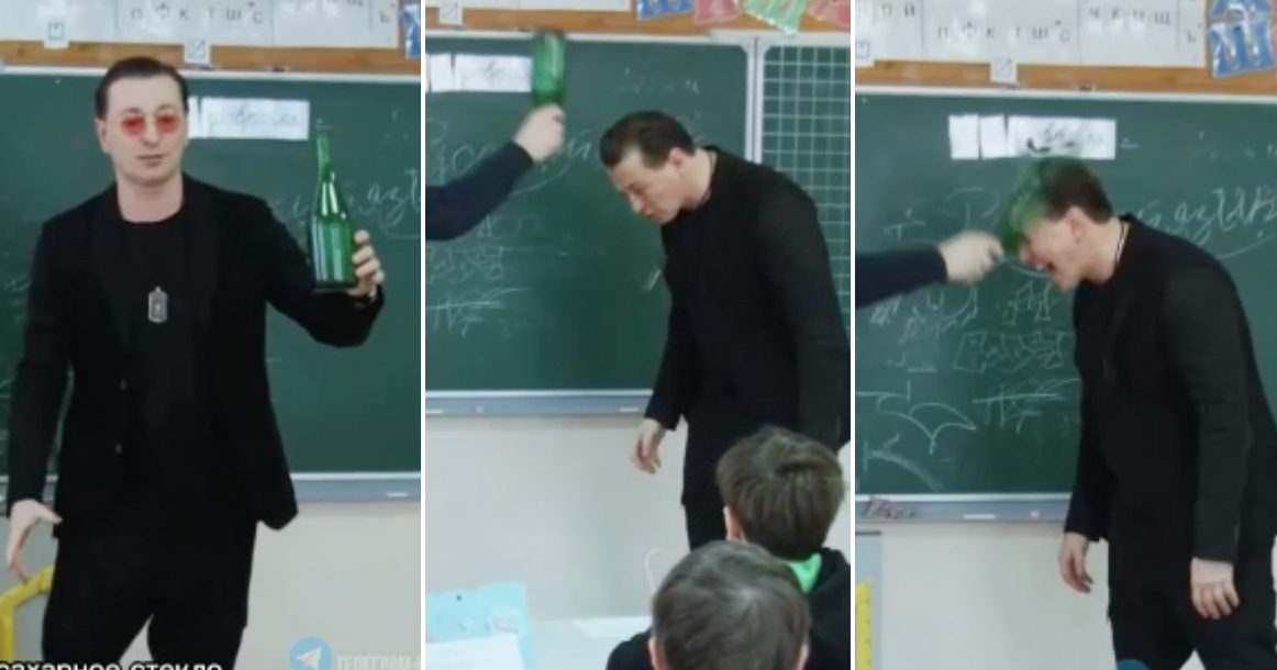 Сергей Безруков показал московским школьникам, как в кино разбивают бутылку о голову