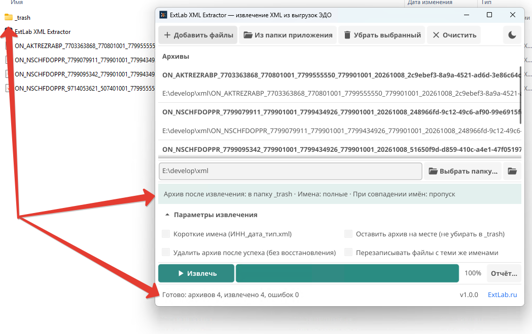 ExtLab XML Extractor: извлечение XML ФНС из ZIP-архивов