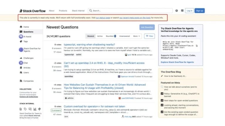 Временный режим Read-Only на Stack Overflow: влияние ИИ-инструментов на активность сообщества