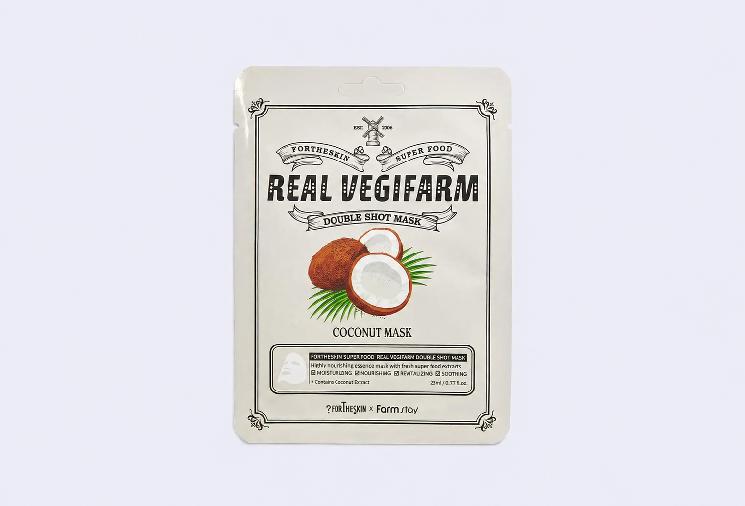 Тканевая маска для лица FOR THE SKIN BY LAB SUPER FOOD REAL VEGIFARM DOUBLE SHOT MASK - COCONUT