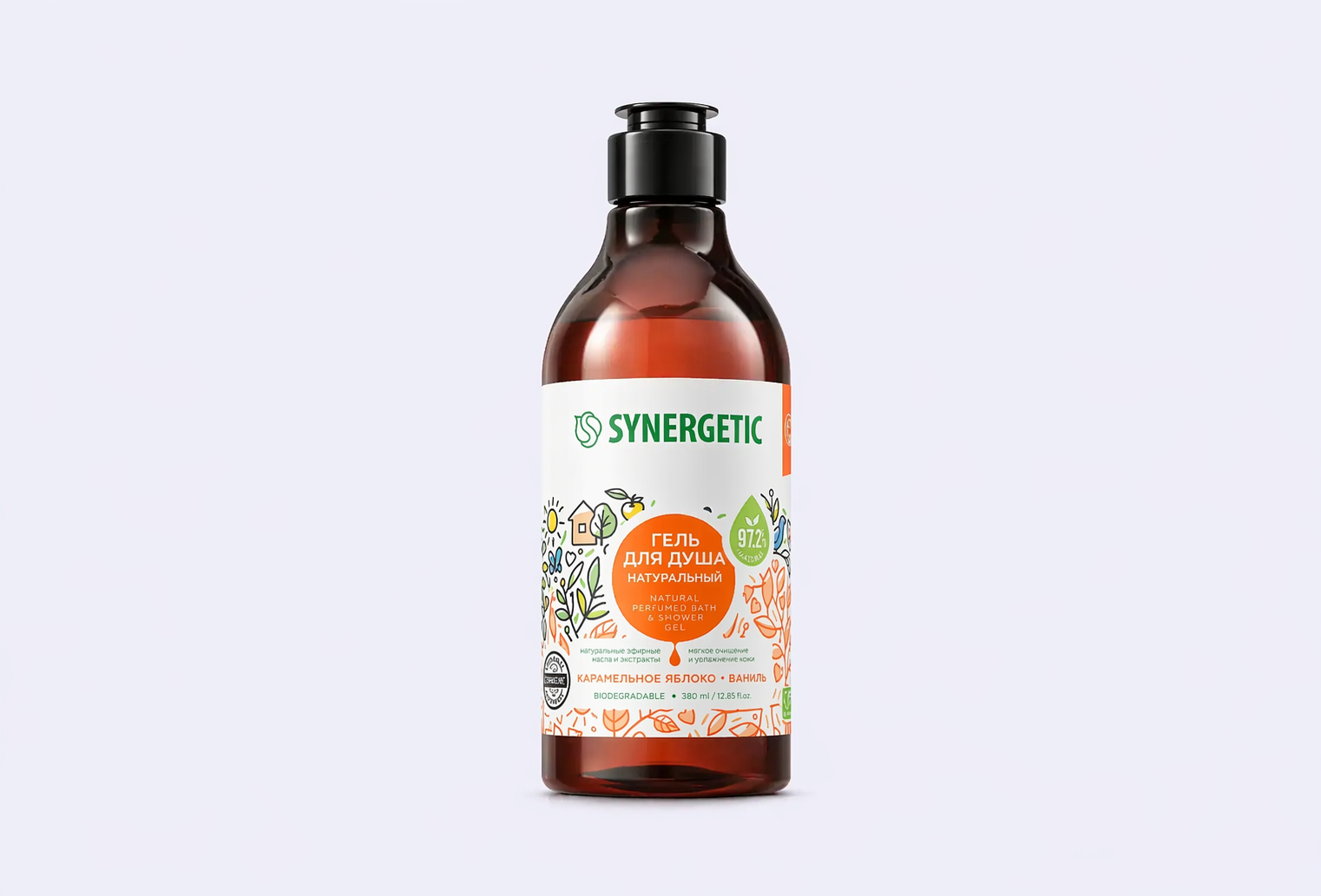 Гель для душа SYNERGETIC Карамельное яблоко и ваниль, увлажняющий,  натуральный