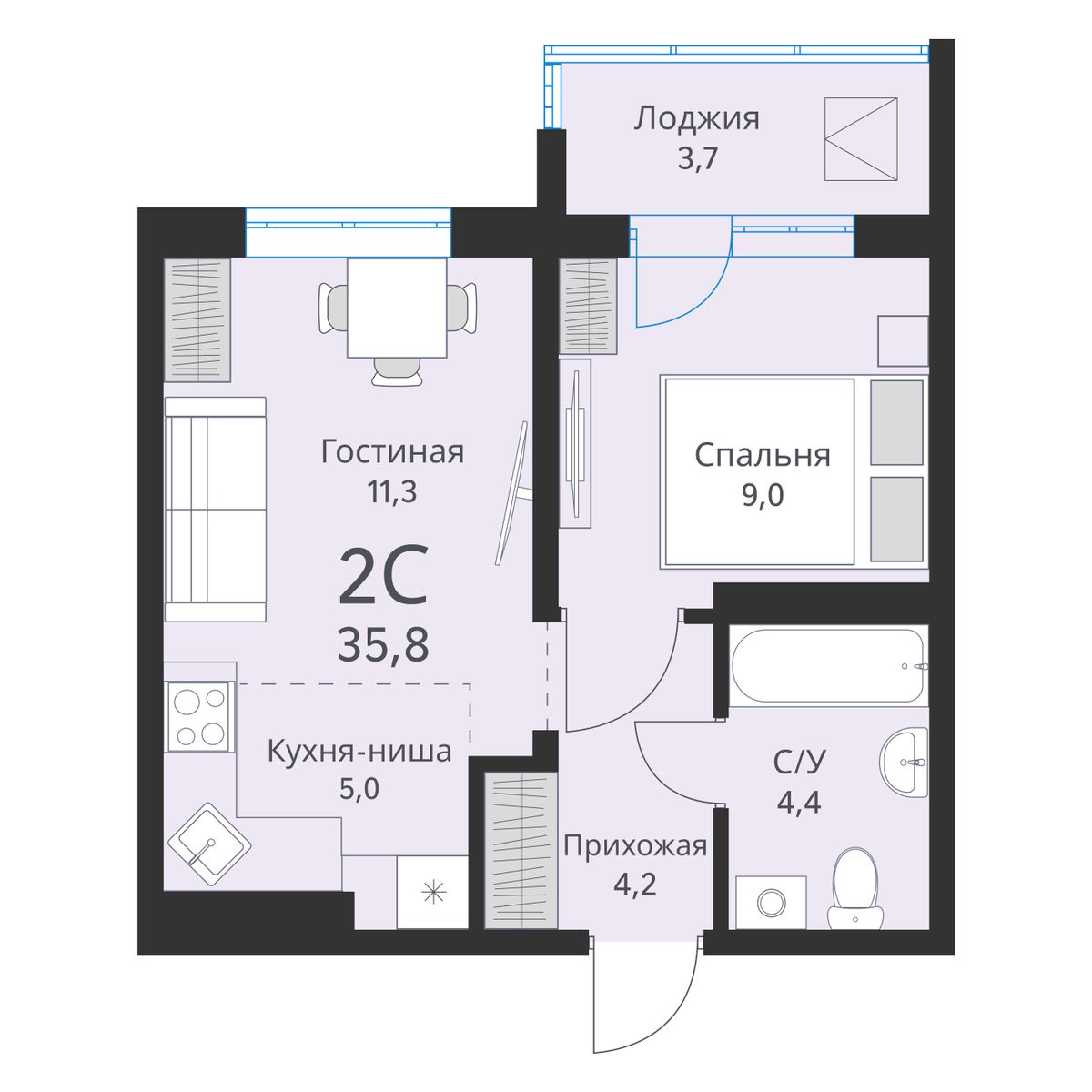 Планировка 2-комн.