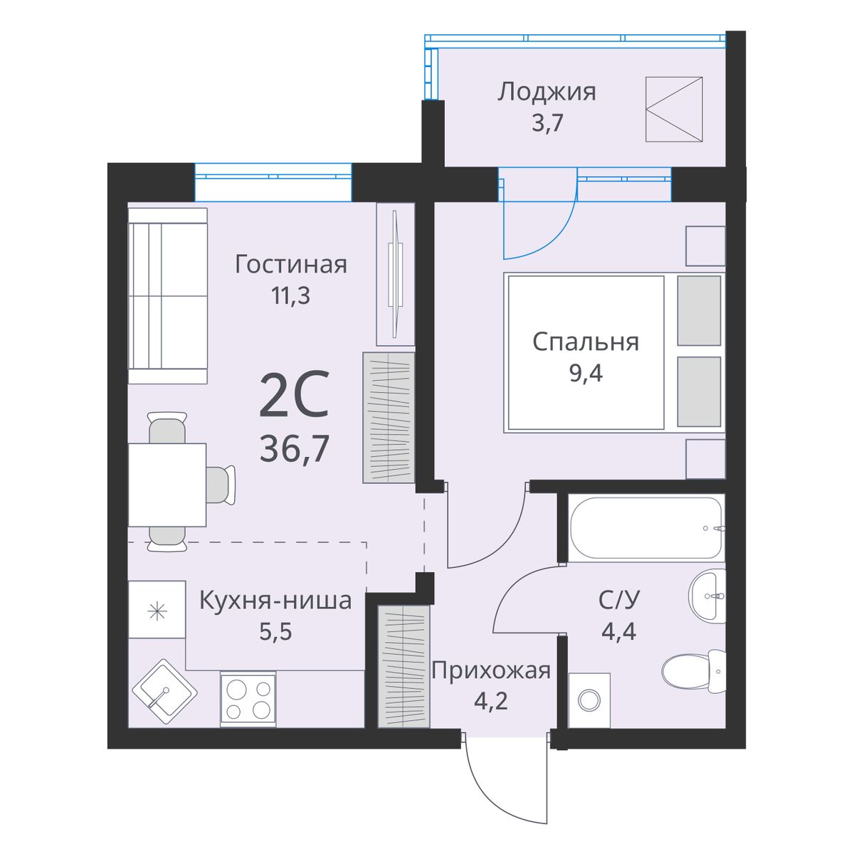 Планировка 2-комн.