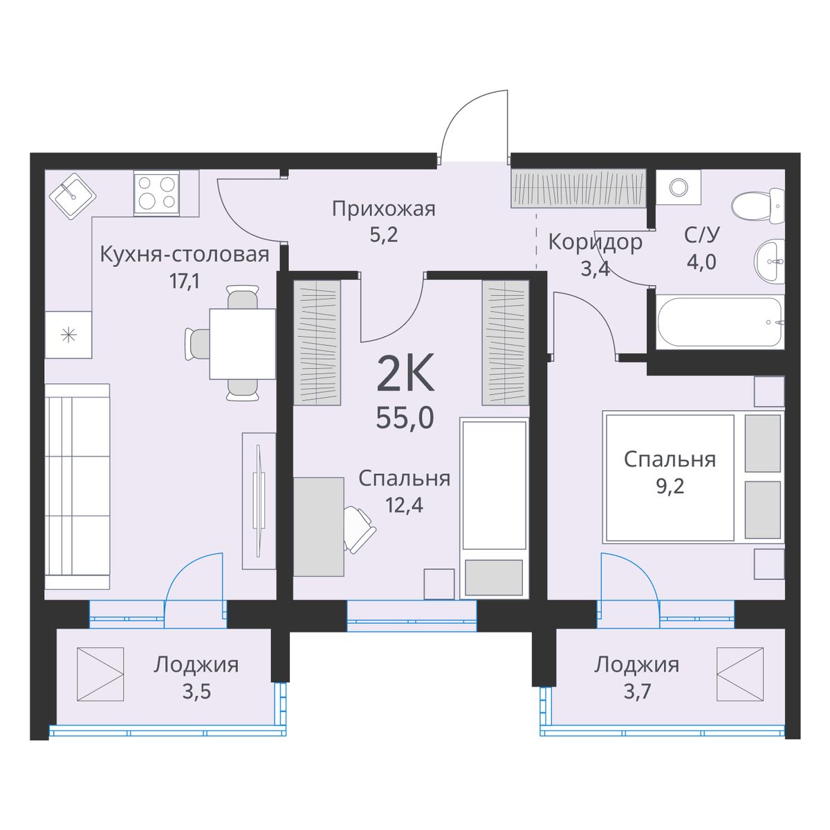 Планировка 2-комн.