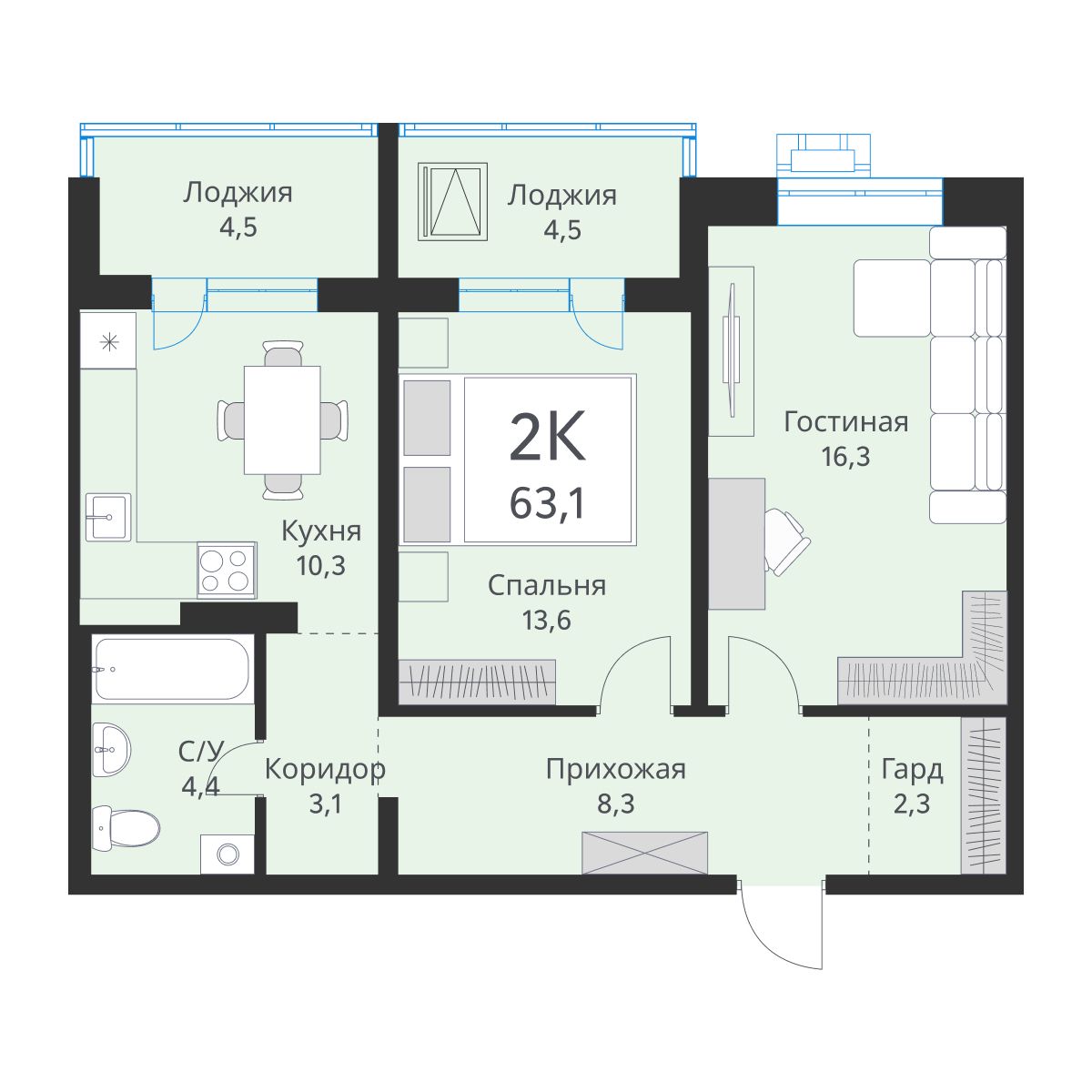 Планировка 2-комн.