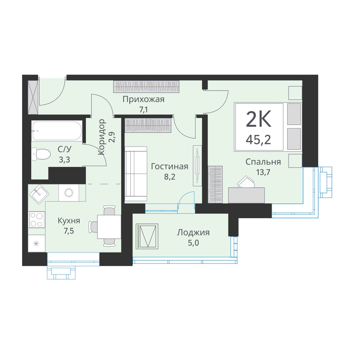 Планировка 2-комн.