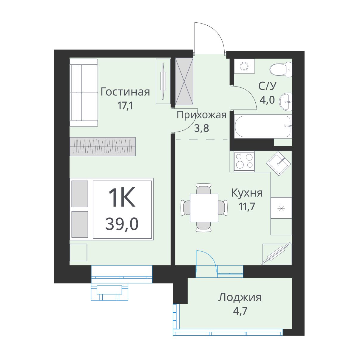 Планировка 1-комн.