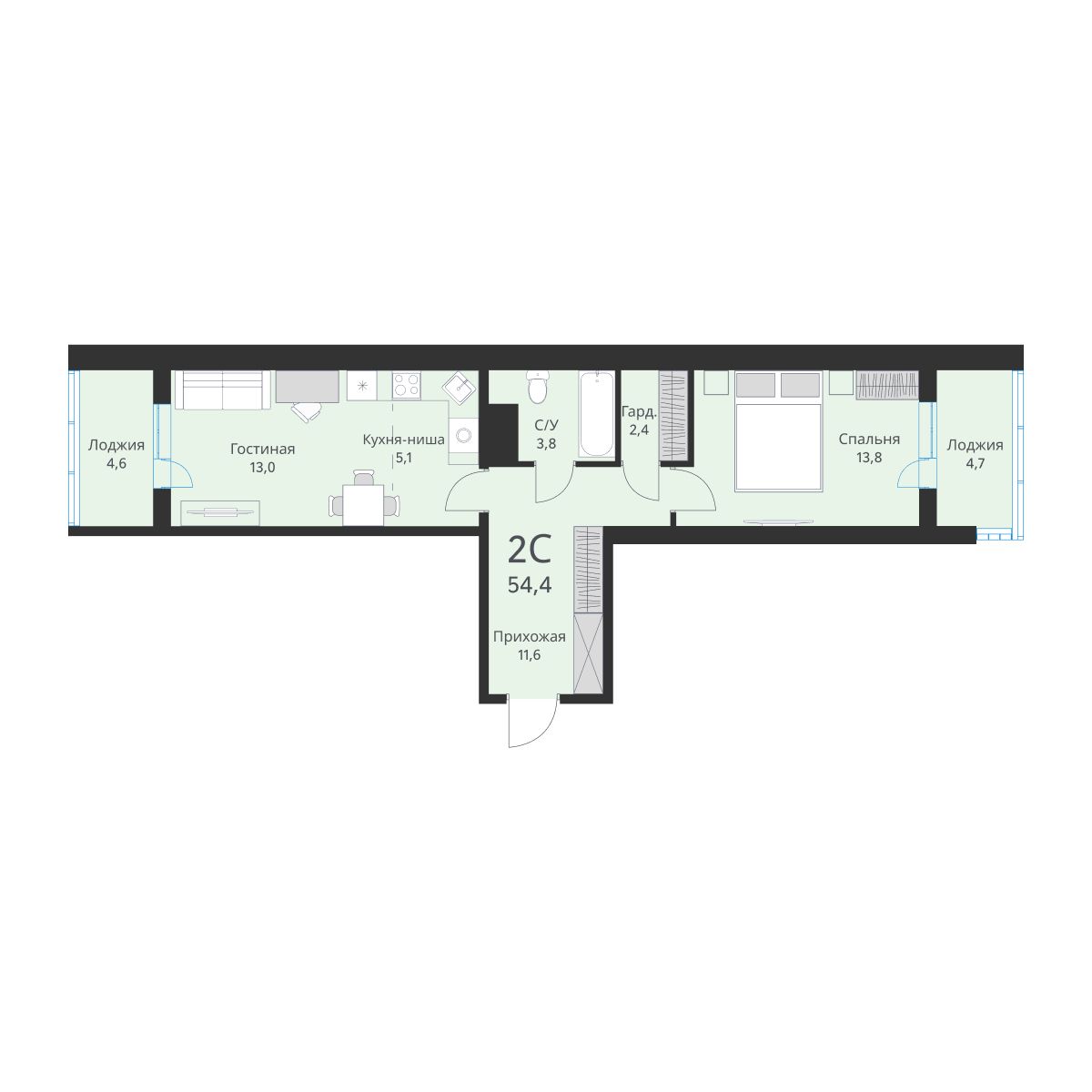 Планировка 2-комн.