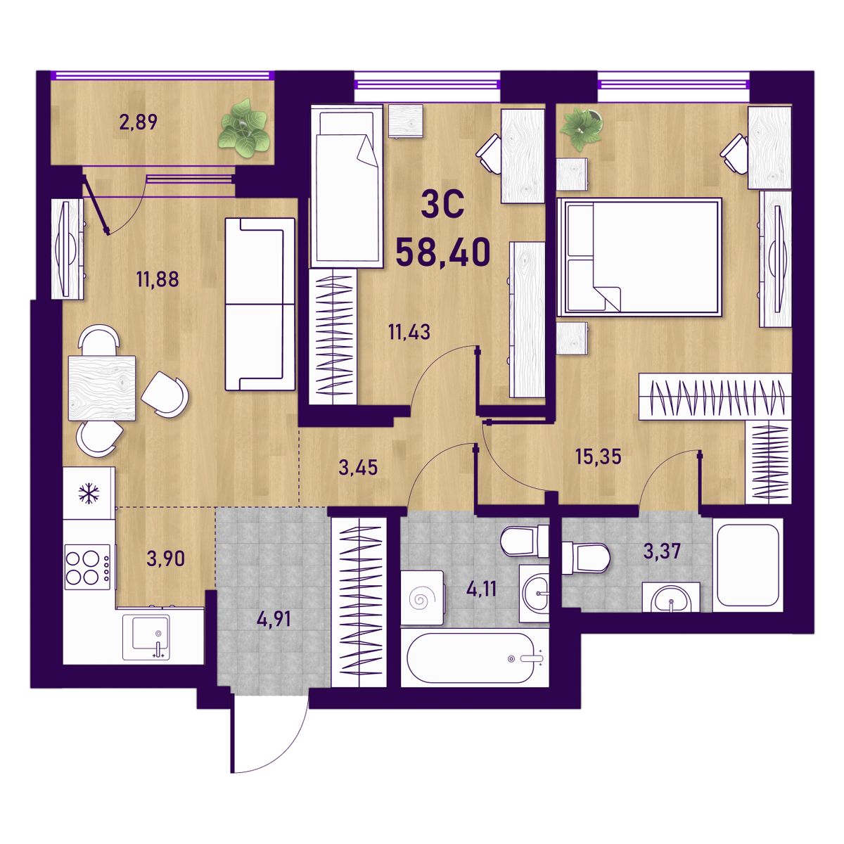 Планировка 3-комн.