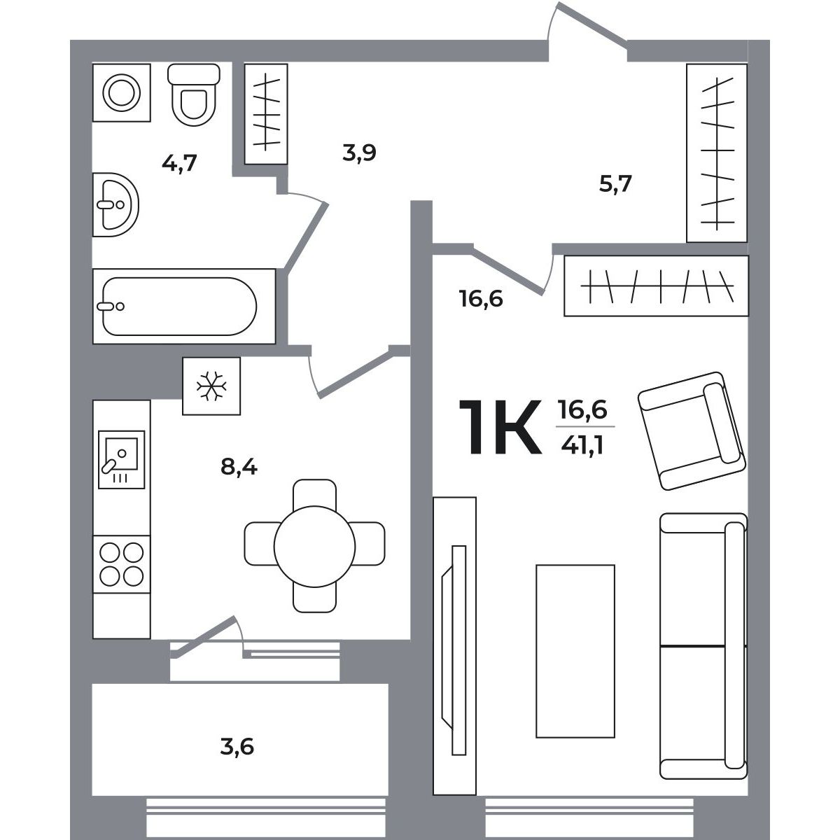 Планировка 1-комн.