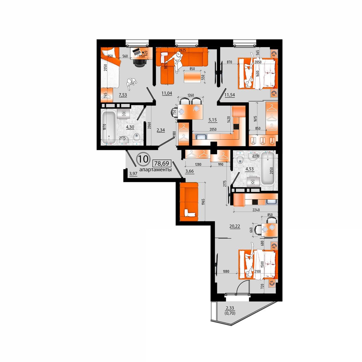 4-комнатная, 78.69 м², № Е-10 в Sunrise (Санрайс)