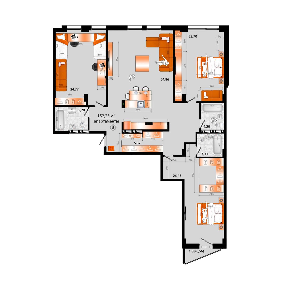 5-комнатная, 152.23 м², № Г-5 в Sunrise (Санрайс)