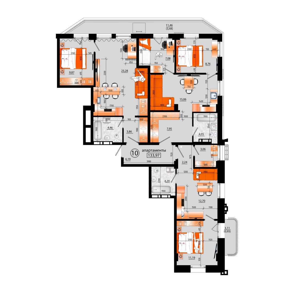 1-комнатная, 133.97 м², № А-10 в Sunrise (Санрайс)