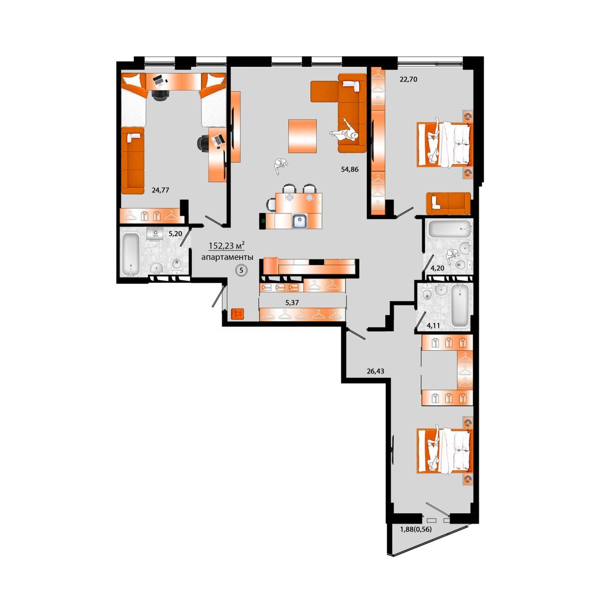 5-комнатная, 152.23 м², № Г-5 в Sunrise (Санрайс)