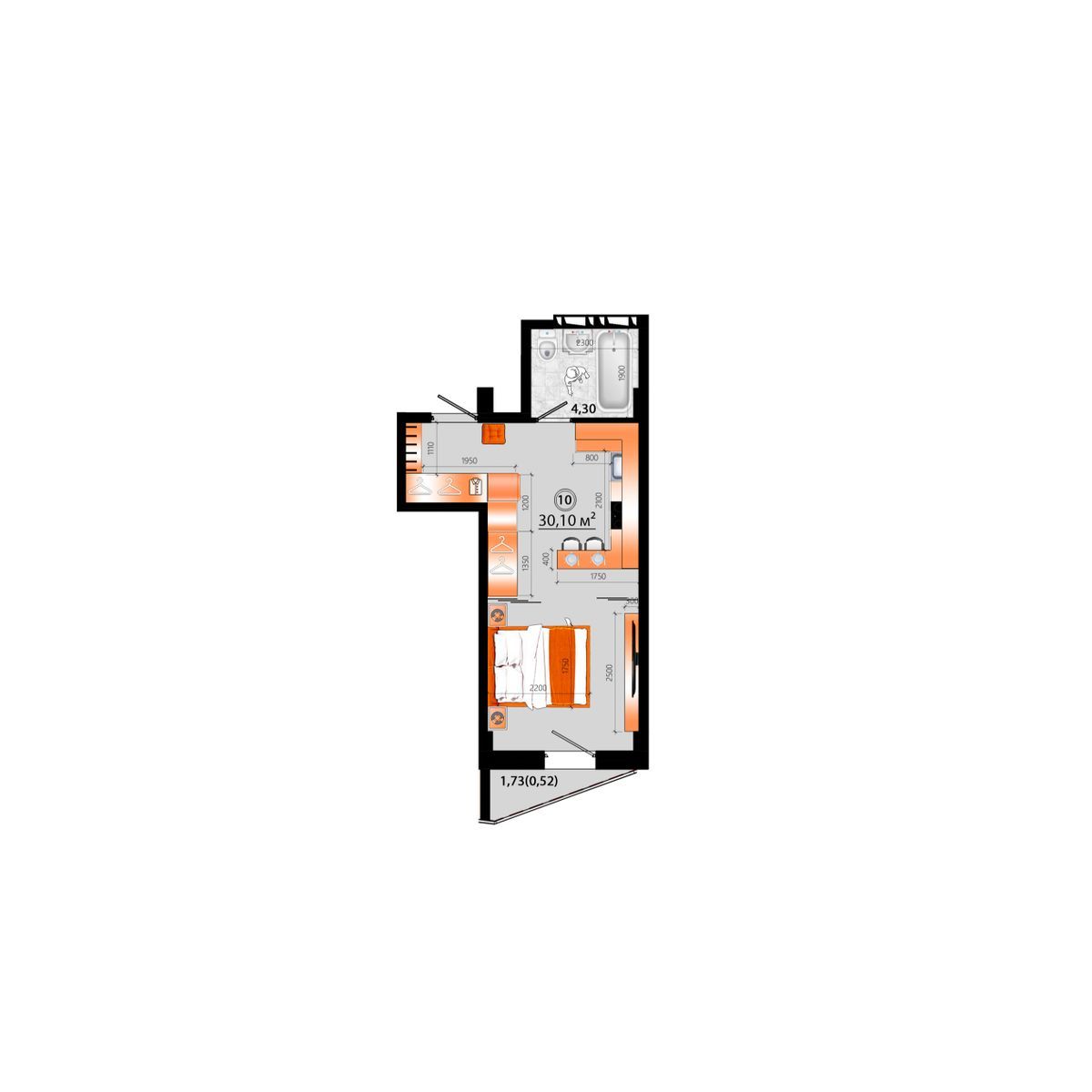 1-комнатная, 30.1 м², № Г-10 в Sunrise (Санрайс)
