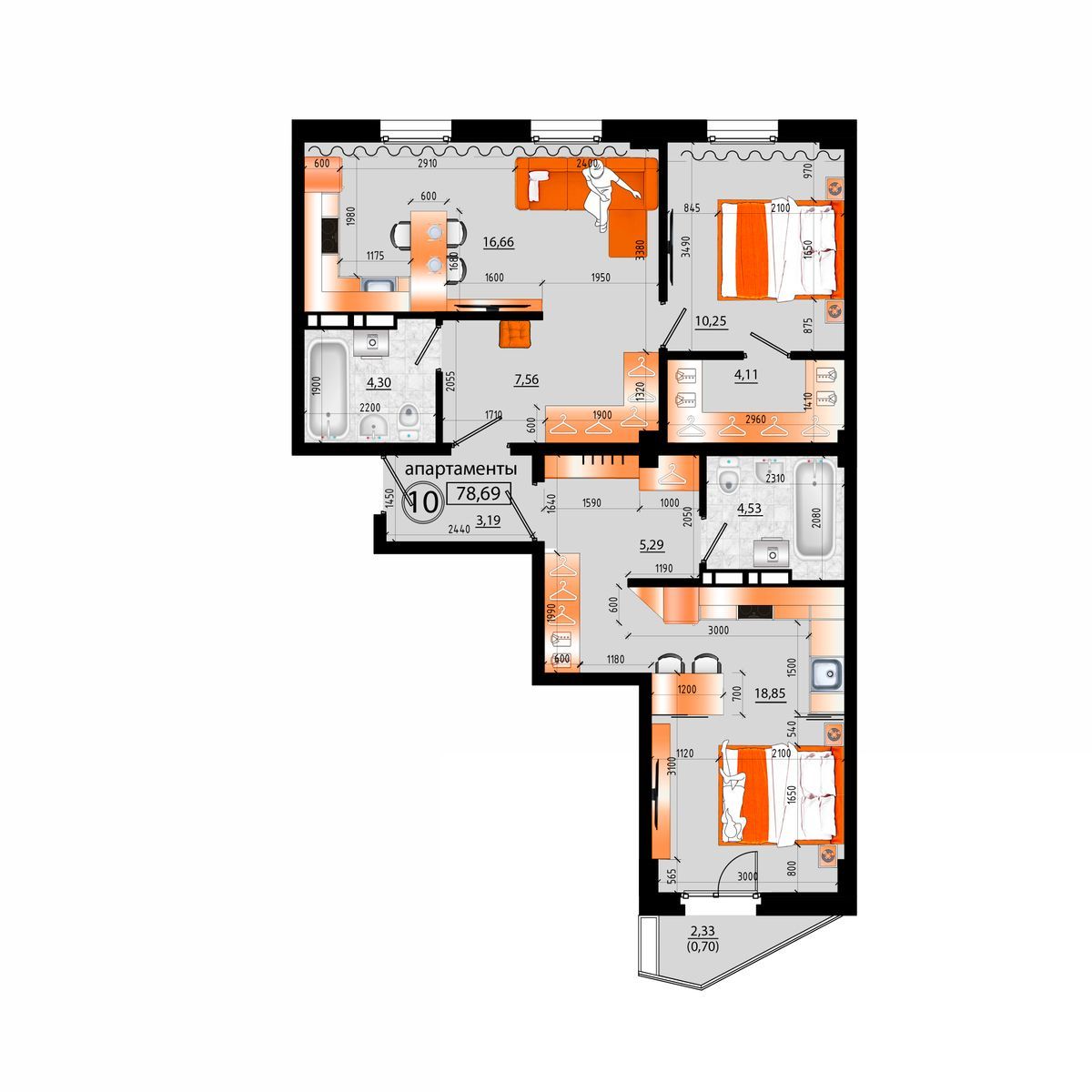 4-комнатная, 78.69 м², № Е-10 в Sunrise (Санрайс)