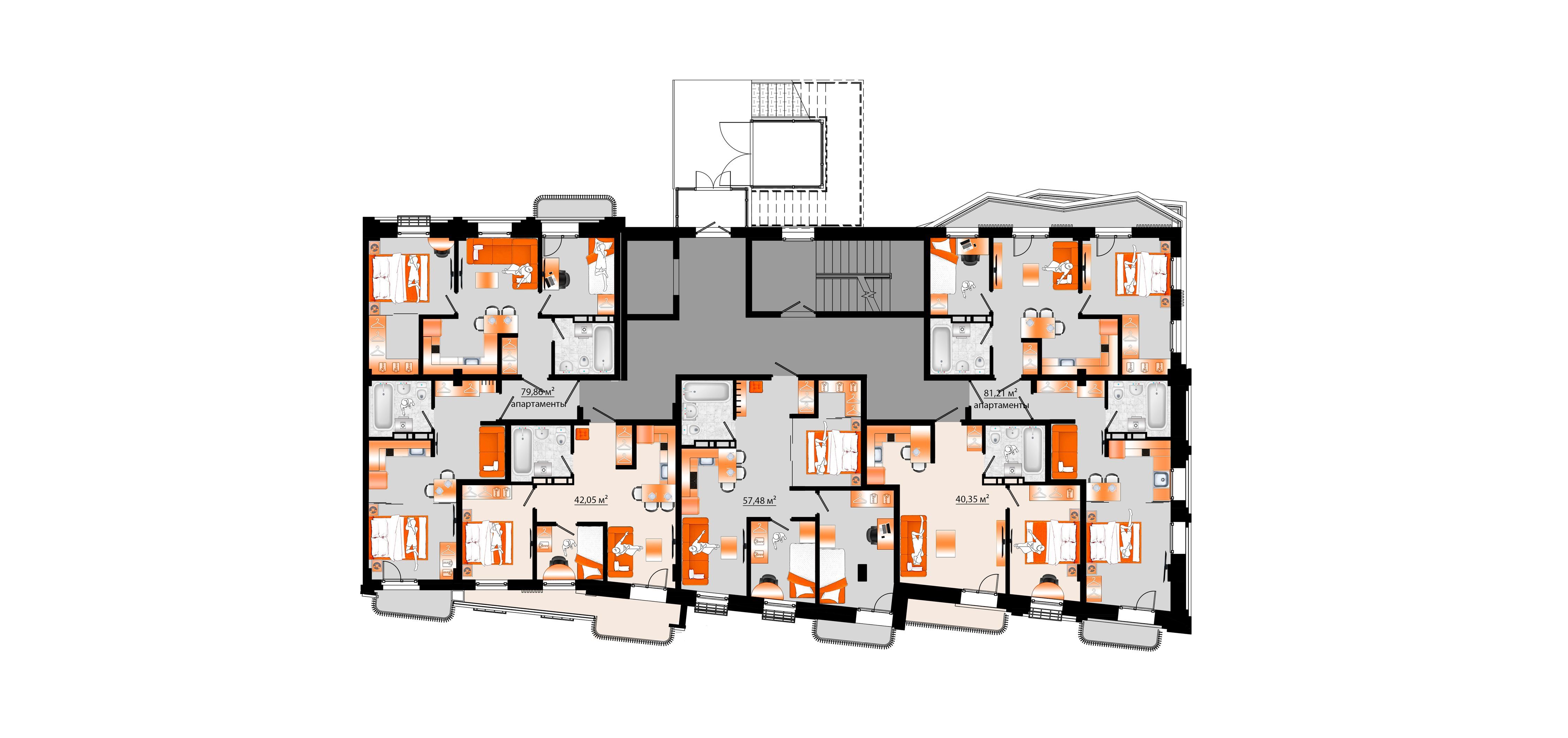 2-комнатная, 42.05 м², № Д-22 в Sunrise (Санрайс)