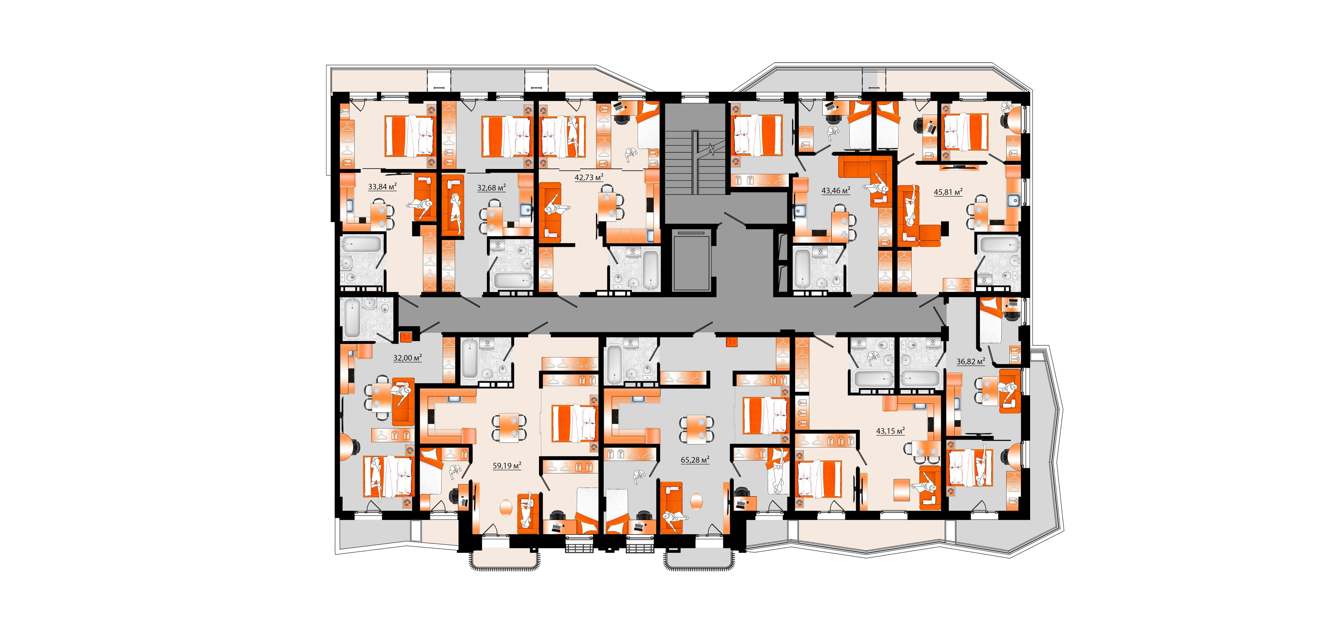 4-комнатная, 59.19 м², № А-34 в Sunrise (Санрайс)