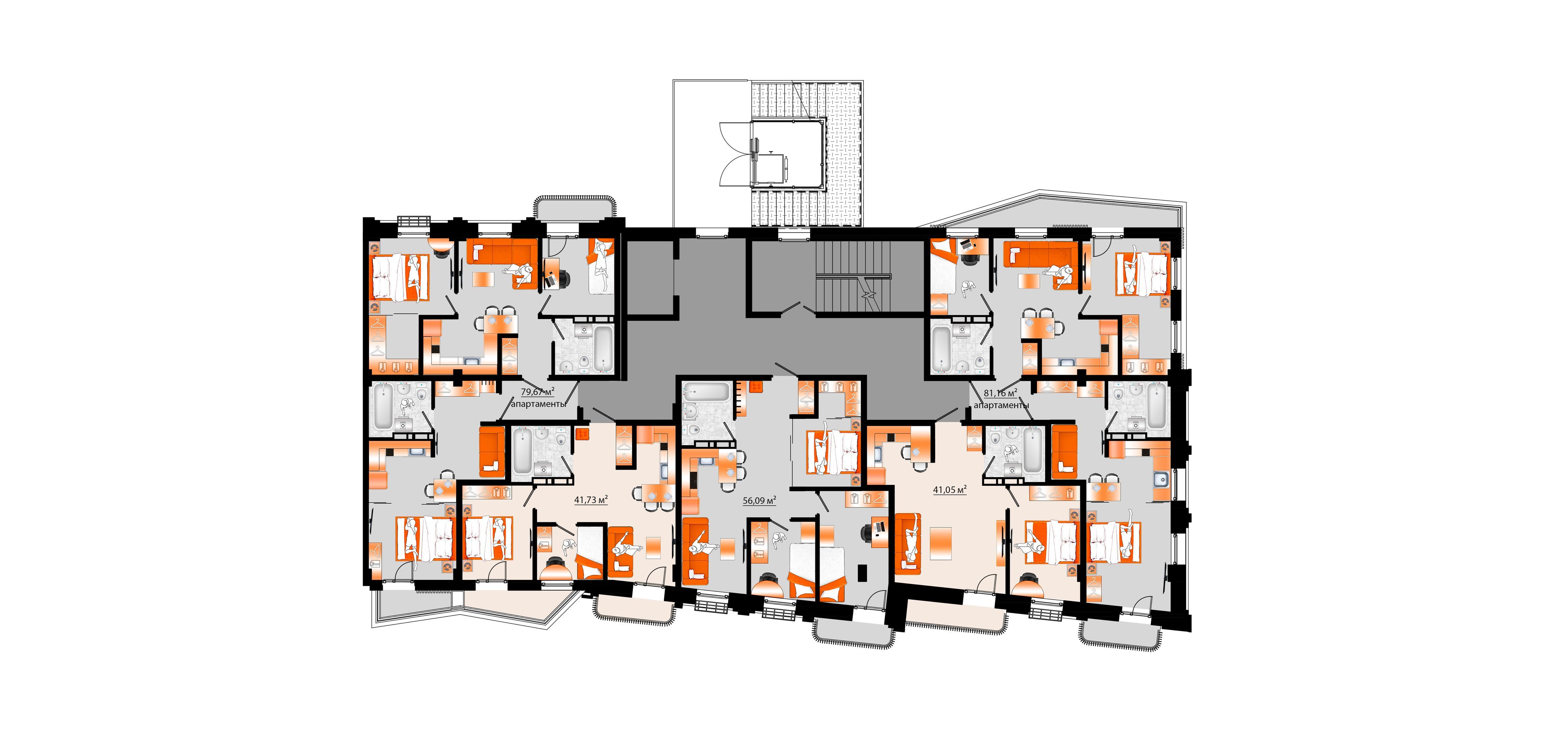 3-комнатная, 56.09 м², № Д-28 в Sunrise (Санрайс)