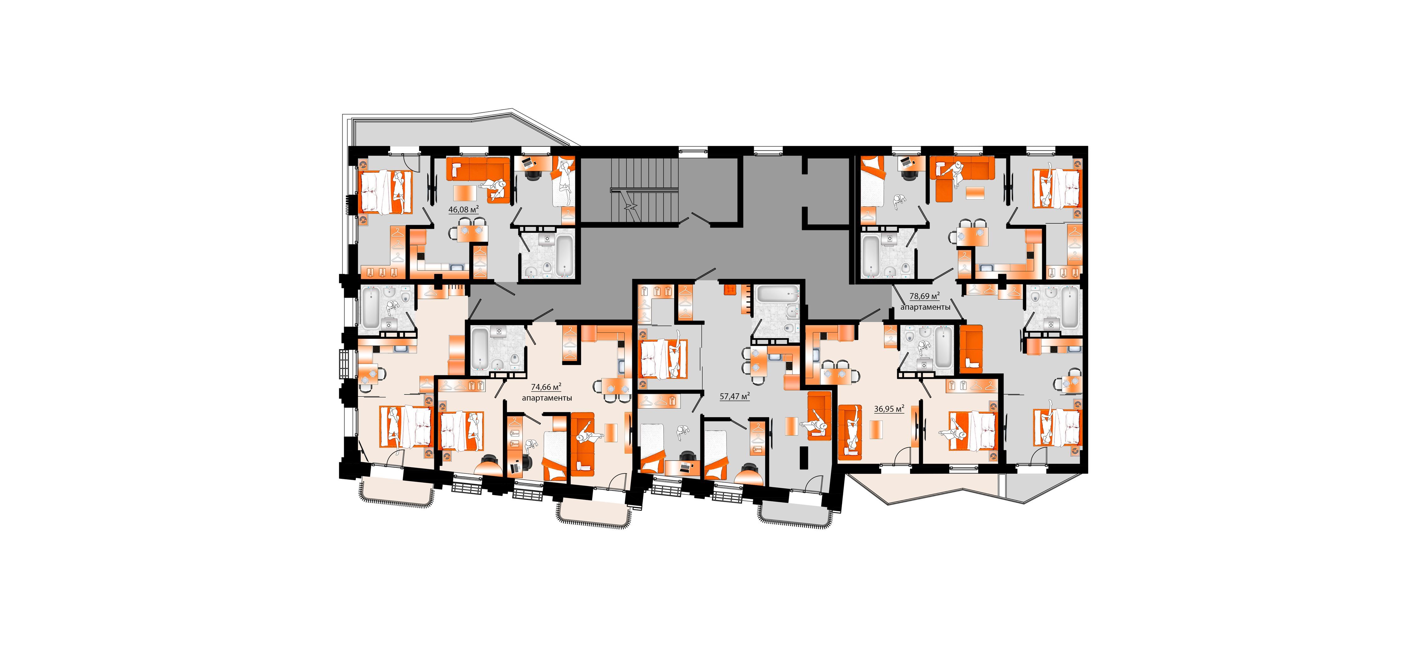 4-комнатная, 74.66 м², № Е-7 в Sunrise (Санрайс)