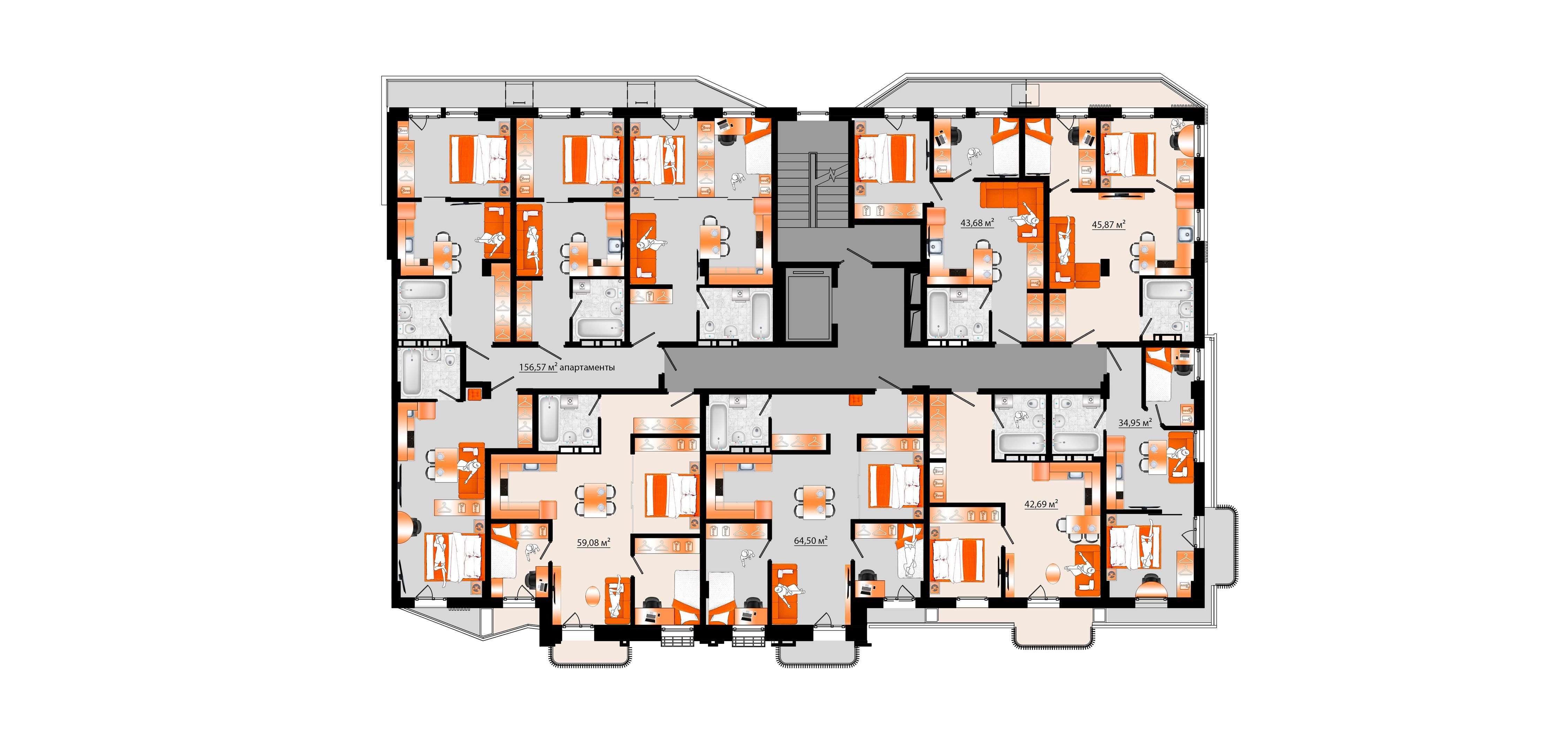 1-комнатная, 156.57 м², № А-16 в Sunrise (Санрайс)