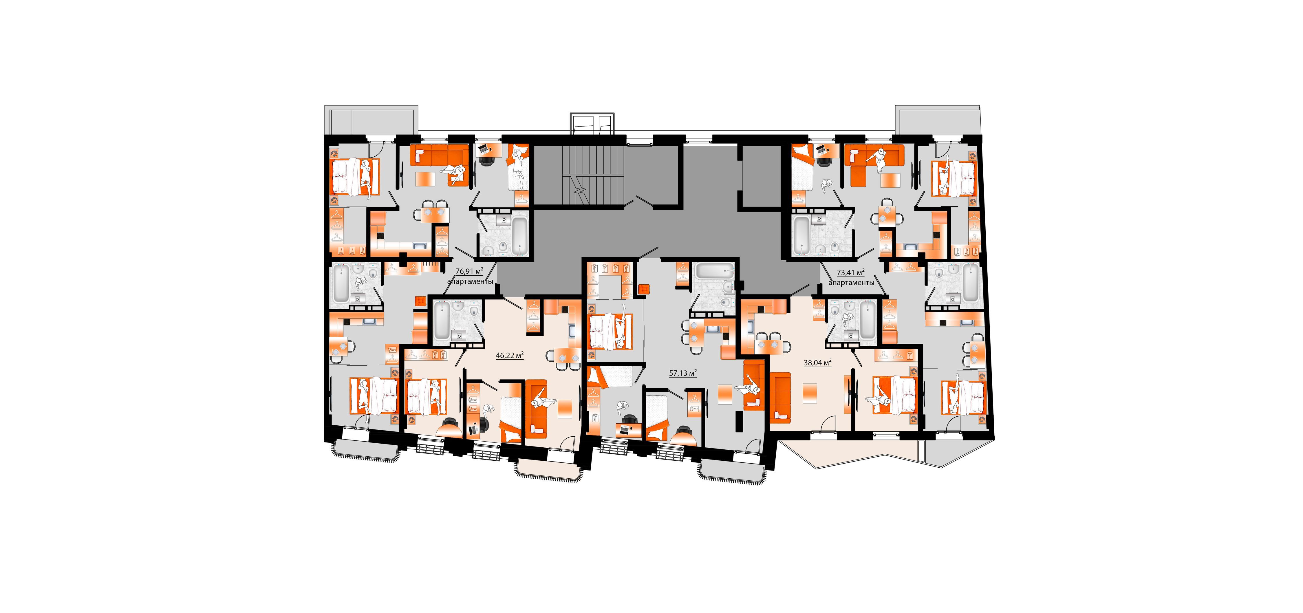 4-комнатная, 76.91 м², № В-6 в Sunrise (Санрайс)
