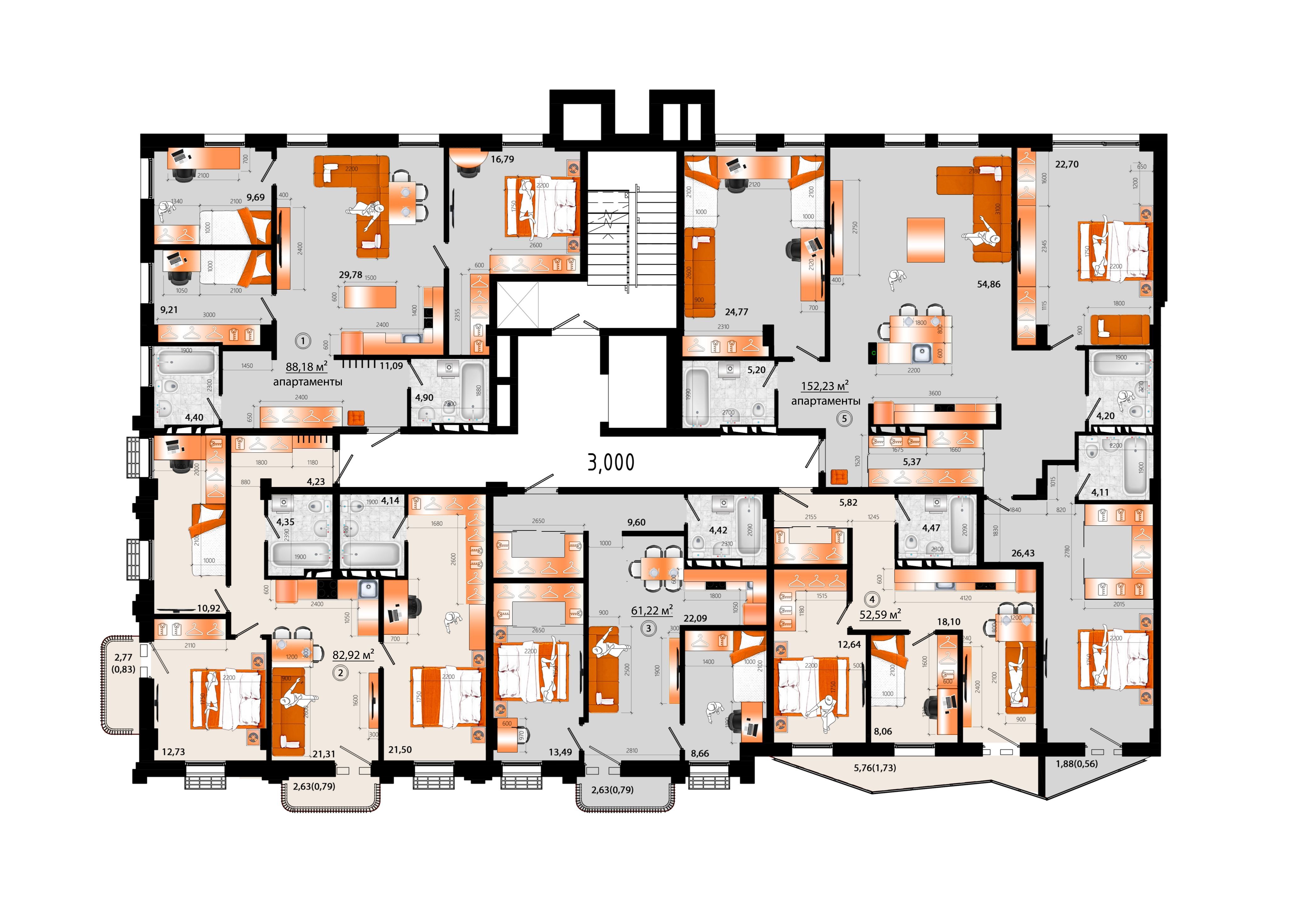 3-комнатная, 61.22 м², № Г-3 в Sunrise (Санрайс)