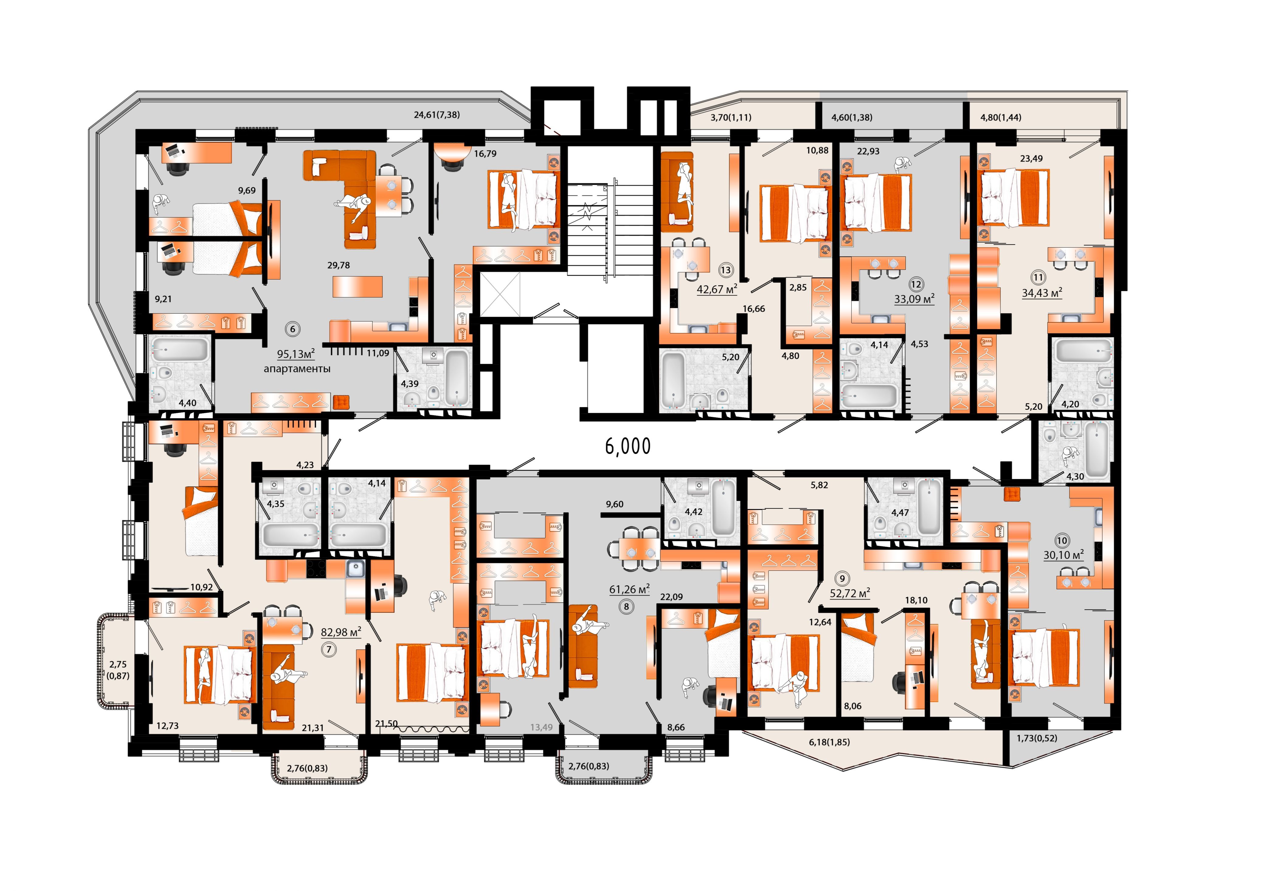3-комнатная, 52.72 м², № Г-9 в Sunrise (Санрайс)